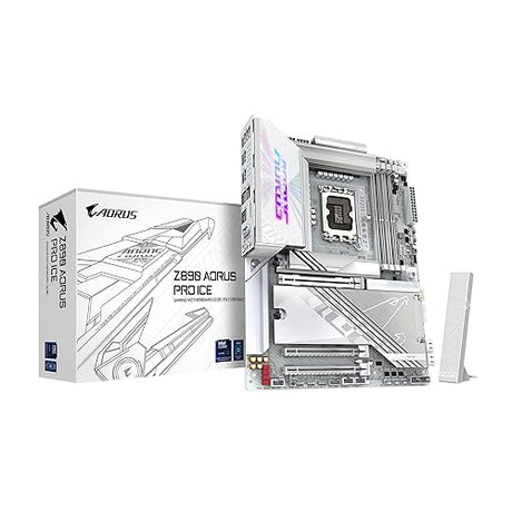 GIGABYTE Z890 AORUS PRO ICE Intel Core Ultra (Series 2) LGA 1851 Motherboard, ATX, DDR5, 5X M.2, PCIe 5.0, Thunderbolt 4, WIFI7, 5GbE LAN, EZ-Latch