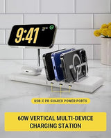 Scosche BaseLynx 2.0 Modular Charging Station with 15W MagSafe Wireless Charger Stand, 5W Charging Pad for AirPods Pro and 3 Port 60W USB-C Multi Device Fast Phone Charger Compatible with Apple iPhone Charging Pads & Multi Device Gen 2 White