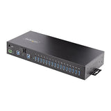 StarTech.com 16-Port Industrial USB 5Gbps Hub with Power Adapter, Metal, DIN/Surface/Rack Mountable, Dual-Host Hub/Switch