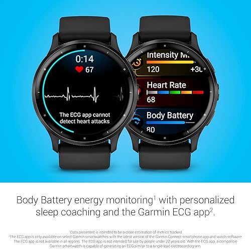 Garmin Venu 3 Slate Stainless Steel Bezel 1.4-Inch AMOLED Touchscreen Display Smart Watch with 45mm Black Case and Silicone Band 45 MM Black