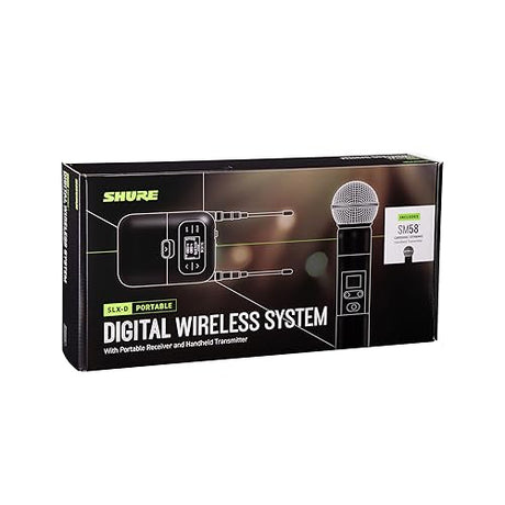 Shure SLXD25/SM58 Portable Digital Wireless System with SLXD2 Handheld Transmitter with SM58 legendary Cardioid Dynamic Vocal Microphone and SLXD5 Single-Channel Receiver | G58 Band (SLXD25/SM58-G58) G58 Band (470-514 MHz)