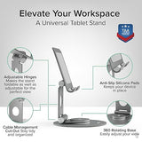 Plugable Swivel Tablet Stand Holder, 360° Rotating Base Tablet Holder for Phones and Tablets up to 12.9, Adjustable and Foldable iPad Stand for Desk, POS, Kitchen, Drawing (PT-STAND1)