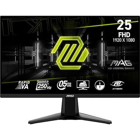 MSI MAG 255XFV 25-inch Gaming Monitor, 1920 x 1080 (FHD), 0.5ms Response Time, 250Hz, HDMI, DP Port, Tilt Adjustable