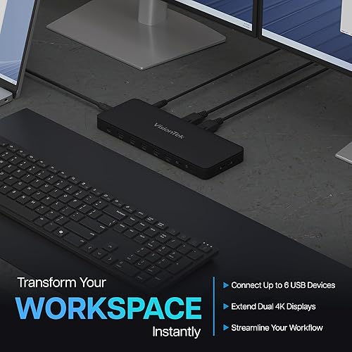 VisionTek VT4600DL Laptop Docking Station for Windows, MacOS or ChromeOS — Connect with USB-C or USB-A, 100W Laptop Charging, Dual 4K Displays, 2X HDMI, 2X DisplayPort, USB-A, USB-C, Audio, Ethernet