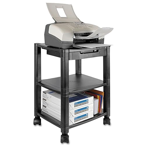 Kantek PS540 3-Shelf Desk Side Mobile Printer Stand with Organizing Drawer, 17 x 13.25 x 24.5-Inches (Black)