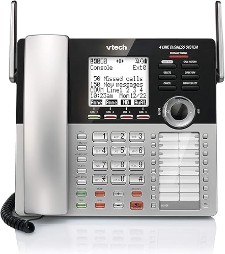 VTech CM18445 4-Line Expandable DECT6.0 Small Business Office Phone with Answering System-Main Console, Black and Silver Silver/Black Accessory Headset