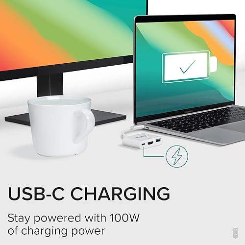 Plugable USB C to HDMI Multiport Adapter, Driverless 3-in-1 Hub with 4K HDMI Output, USB 3.0 and USB-C Charging Port, Compatible with MacBook, Chromebook, Dell XPS, Thunderbolt 3 and More