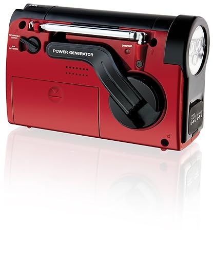 Weather X WR182R NOAA Weather Band and AM/FM Radio Flashlight with Dynamo Hand Crank Power (Red/Black)