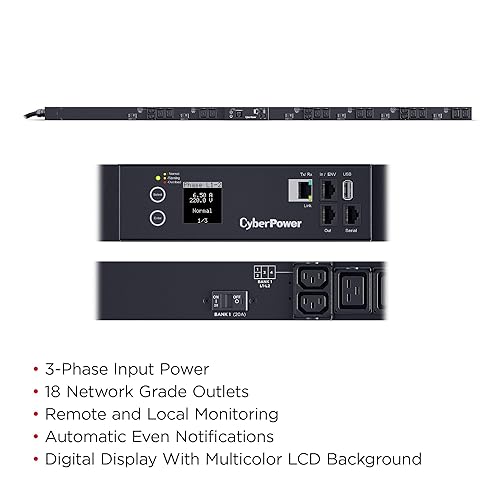CyberPower PDU33110 Monitored 3 Phase PDU, 200-240V, 60A (Derated to 48A), 18 Outlets, 0U Rackmount