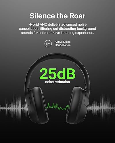 Belkin SoundForm Isolate Noise-Cancelling Over-Ear Headphones, Hybrid Active Noise-Cancelling, Wireless, Bluetooth w/ 60H Playtime, Deep Bass, CloudCushion Ear Cups for Travel, Home, or Office - Black