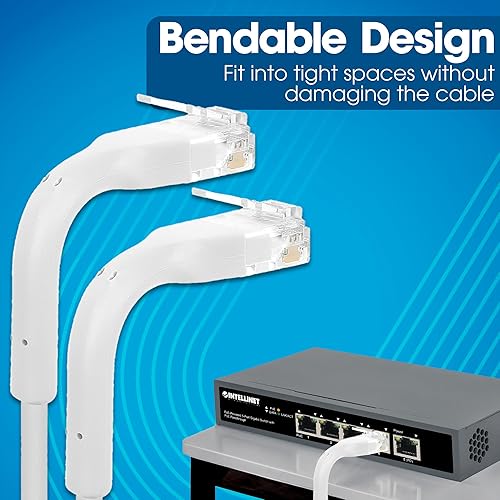 Intellinet FlexiBoot Slim Cat6 Ethernet Network Patch Cable – 10-Pack - 10Gbps & 250MHz, Flexible Bendable Boot, 32AWG Pure Bare Copper Wire, Gold-Plated Contacts - 14ft, White 14 ft Flexible Boot 10 Pack White
