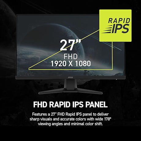 MSI MAG 272F 27-inch 1920 x 1080 (FHD) Gaming Office Monitor, 200Hz, Adaptive-Synch, HDR Ready, HDMI, VGA Port,VESA Mountable, Tilt, 4-Side Slim Bezel,0.5ms, Black