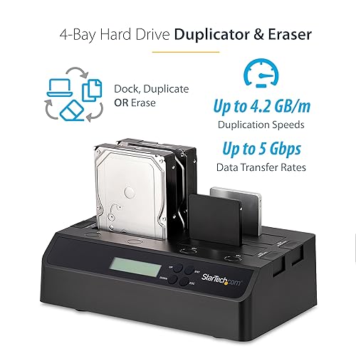 StarTech.com Digital Duplicators 4 Bay USB 3.0 Esata To SATA Standalone 1-3 HDD Hard Drive Duplicator Dock 2.5in. X 3.5in. Black