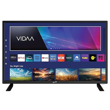 Supersonic SC-2420VTV 24-inch Smart AC/DC LED TV, Powered by VIDAA, 1080p, WiFi, Built-in Speakers, USB, 3X HDMI ARC, for Kitchen, RV, Boat, Truck, Playroom, Dorm Room, Remote, DC Car Cord Included SC-2420VTV- 24 Smart TV