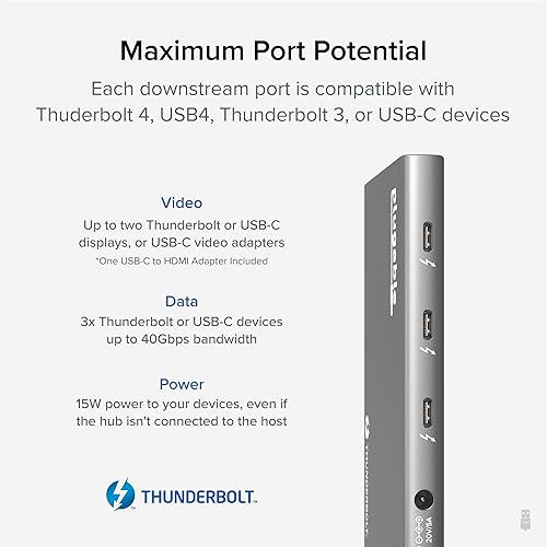 Plugable 5-in-1 Thunderbolt 4 Hub,Single 8K or Dual 4K Display, 4K HDMI Adapter Included, Thunderbolt 4/3, USB4,USB-C Expansion for Modern Mac and Windows Systems, Driverless