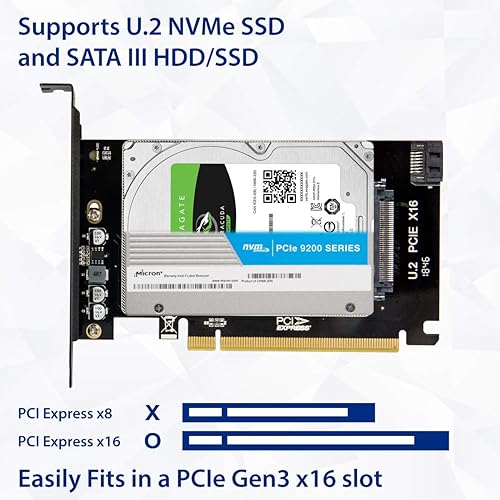 2.5-Inch U.2 Nvme Drive to PCI Express X16 Slot Card or SATA III SSD/HDD PCI Mount