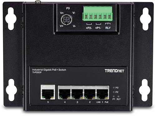 TRENDnet 5-Port Industrial Gigabit Poe+ Wall-Mounted Front Access Switch, 5X Gigabit Poe+ Ports, DIN-Rail Mount, 48 –57V DC Power Input, IP30, 120W Poe Budget,Lifetime Protection, TI-PG50F 5 Port Switch