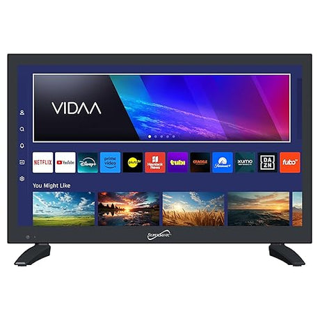 Supersonic SC-1920VTV 18.5inch Smart AC/DC LED TV, Powered by VIDAA, 1080p, WiFi, Built-in Speakers, USB, 3X HDMI ARC, for Kitchen, RV, Boat, Truck, Playroom, Dorm Room, Remote, DC Car Cord Included SC-1920VTV- 19 Smart TV