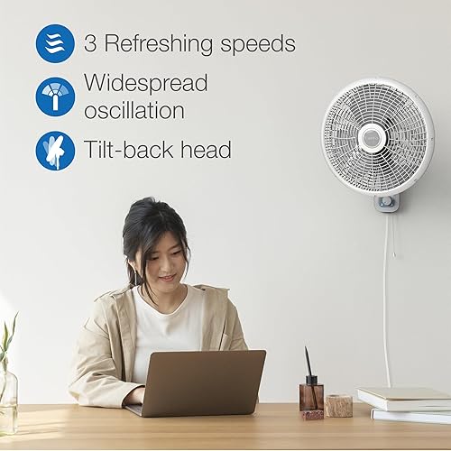 Lasko M16900 Oscillating 16 inch Wall Mount Fan for Indoor Use, Light Grey