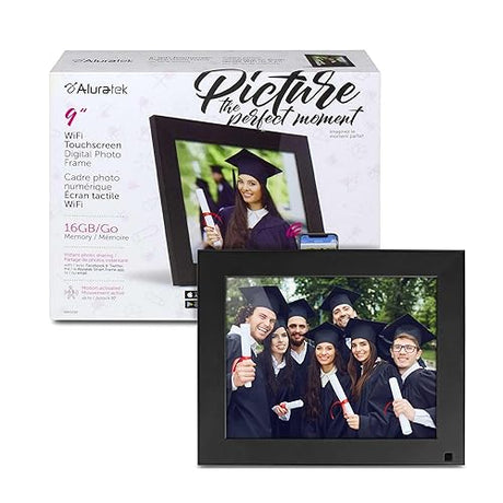 Aluratek - 9 WiFi Touchscreen IPS LCD Display Digital Photo Frame with Motion Sensor and 16GB Built-in Memory - Black (AWS09F)