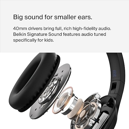 Belkin SoundForm Inspire Wireless Over-Ear Headset for Kids, Online Learning & Travel w/Built-in Microphone, 85dB Safe Volume Limit, 35H Battery - Compatible w/iPhone, iPad, Galaxy & More - Black