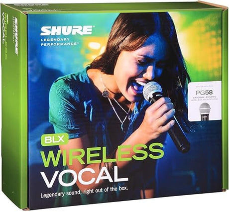 Shure BLX24/PG58 UHF Wireless Microphone System - Perfect for Church, Karaoke, Vocals - 14-Hour Battery Life, 100m Range | Includes PG58 Handheld Vocal Mic, Single Channel Receiver | H10 Band Full System H10 Band (542-572 MHz)