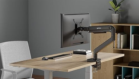 MANHATTAN Heavy-Duty Aluminum Mechanical Spring Single Monitor Desk Mount – Full Motion, 17 to 49 Screens (4.4 to 44 lbs), Tilt, Swivel, 360° Rotation, VESA 75x75 to 200x200-462570