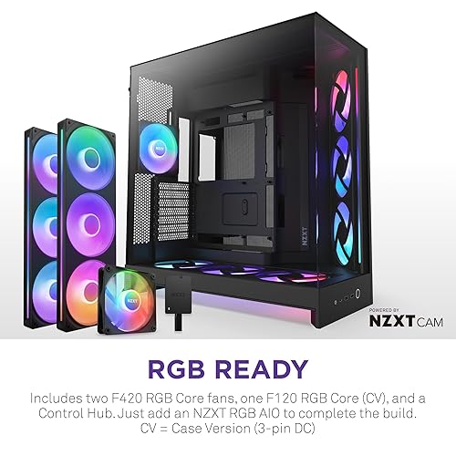NZXT H9 Flow RGB+ (2025) Dual-Chamber Mid-Tower Case w/RGB Fans & Controller - All Black