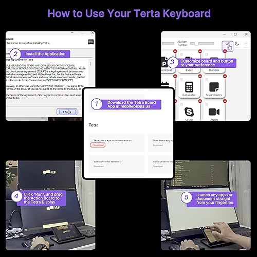 MP Mobile Pixels Tetra Keyboard with 8 Inch Touch Screen, Customizable Hot Keys Wireless Ergonomic Keyboards, 3 Modular Layouts, Bluetooth Connection, USB-C Charging, Portable Keyboard