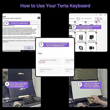 MP Mobile Pixels Tetra Keyboard with 8 Inch Touch Screen, Customizable Hot Keys Wireless Ergonomic Keyboards, 3 Modular Layouts, Bluetooth Connection, USB-C Charging, Portable Keyboard