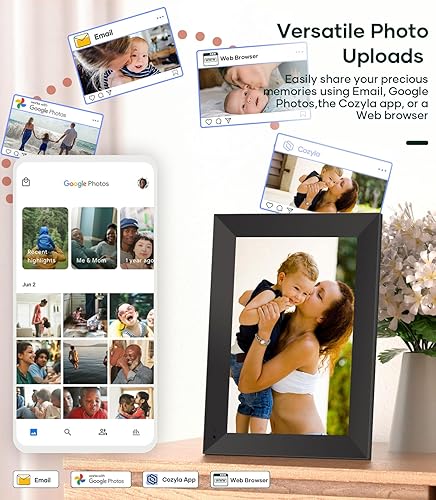 Cozyla Digital Photo Frame WiFi Smart Digital Picture Frame Free Unlimited Storage Share Photo with Family and Friend via App Email Google Photos Instagram Web Browser Photo Frame Electronic 10.1 Inch Black