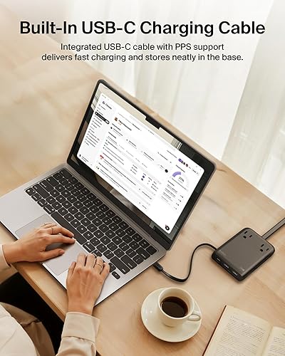 Belkin GaN Charging Station 70W, 6-in-1 USB C Charger w/ 2X AC Outlets, 2X USB A Ports, Integrated USB C Cable - Power Strip for iPhone, Apple Watch, iPad, MacBook, Chromebook, Galaxy, Pixel, & More 70W, 2 AC Outlet w/ Integrated Cable