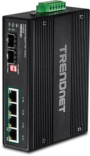 TRENDnet 6-Port Industrial Gigabit PoE+ Solar DIN-Rail Switch, 12-56V, Alarm Relay, 2 Dedicated SFP Slots, IP30 Rated Housing, Lifetime Protection, TI-PG62B, Black 6 Port Switch w/ Boost Voltage
