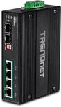 TRENDnet 6-Port Industrial Gigabit PoE+ Solar DIN-Rail Switch, 12-56V, Alarm Relay, 2 Dedicated SFP Slots, IP30 Rated Housing, Lifetime Protection, TI-PG62B, Black 6 Port Switch w/ Boost Voltage