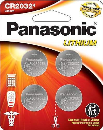 Panasonic CR2032 3.0 Volt Long Lasting Lithium Coin Cell Batteries in Child Resistant, Standards Based Packaging, 4-Battery Pack