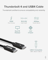 Plugable Thunderbolt 4 Cable [Thunderbolt Certified] - 3.3ft USB4 Cable with 100W Charging, Single 8K or Dual 4K Displays, 40Gbps Data Transfer | Compatible with Thunderbolt, USB4, USB-C - Driverless 1M