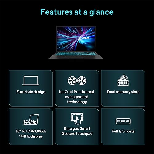 ASUS V16 Gaming Laptop, 16” WUXGA 144Hz Display, Intel Core 7 Processor 240H, NVIDIA GeForce RTX 5060, 16GB Memory, 512GB Storage, Windows 11, Matte Black, V3607VM-ES74 RTX 5060 | 16GB