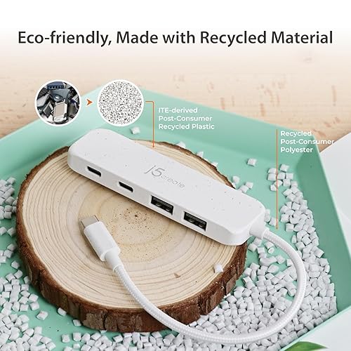 j5create 4-in-1 USB-C to 4-Port Type-A & Type-C Hub(Eco-Friendly), USB-C Hub with 10 Gbps 2 USB-A & 2 USB-C | Compatible with MacBook Pro, MacBook Air, iPad, Mac Mini and More Type C Devices(JCH342EW) Natural White