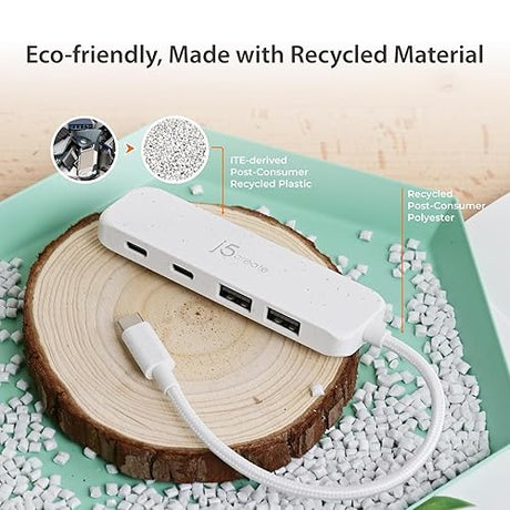 j5create 4-in-1 USB-C to 4-Port Type-A & Type-C Hub(Eco-Friendly), USB-C Hub with 10 Gbps 2 USB-A & 2 USB-C | Compatible with MacBook Pro, MacBook Air, iPad, Mac Mini and More Type C Devices(JCH342EW) Natural White