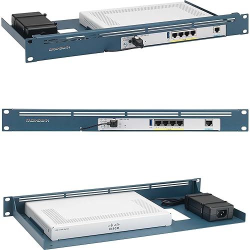Rackmount.IT RM-CI-T11 Rack Mount Kit for Cisco ISR 1100, ISR 1100X, C926, and C927 Series – 1U, 19 Rackmount, Front-Facing Ports, Fixed Power Supply – Cisco Metallic Blue