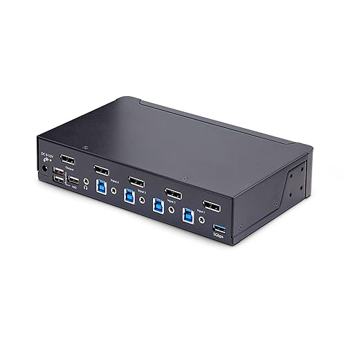 StarTech.com 4-Port DisplayPort KVM Switch, 8K 60Hz / 4K 144Hz, Single Display, DP 1.4, 2X USB 3.0 Ports, 4X USB 2.0 HID Ports, Push-Button & Hotkey Switching, TAA Compliant (D86A2-4-PORT-8K-KVM)