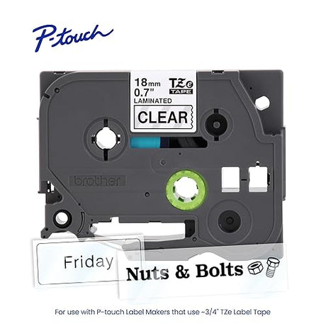 Brother Genuine TZe-141 Black on Clear Laminated Tape for TZe-Compatible P-Touch Label Makers, 18 mm Wide x 8 m Long