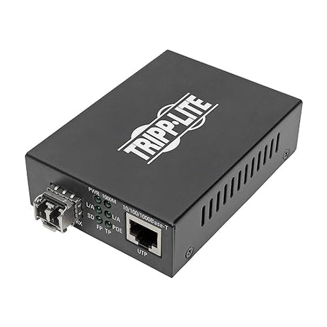 Tripp Lite Multimode Fiber Media Converter, Fiber to Ethernet Converter, Gigabit, POE+, 10/100/1000 LC, 850 nm, 550 m (N785-P01-LC-MM1) Power Over Ethernet+ LC / Multimode 850nm