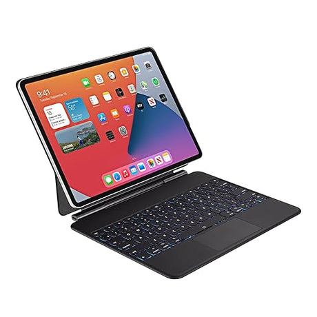 ADESSO WKB-7060 Bluetooth Keyboard Case for iPad Pro 13 inch 2024 M4 with Touchpad, Rechargeable Wireless Scissor Switch Keys, Protective Stand Cover, Black