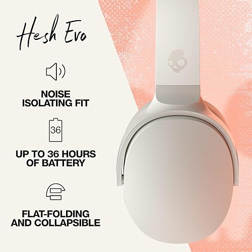 Skullcandy Hesh Evo Over-Ear Wireless Headphones, 36 Hr Battery, Microphone, Works with iPhone Android and Bluetooth Devices - Bone