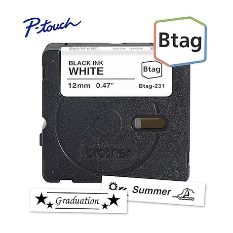 Brother Genuine BTAG231 Non-Laminated Tape for P-Touch Label Makers, Black on White – 12 mm Wide x 4 m Long