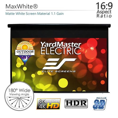 Elite Screens Yard Master Electric, 120 Inch 16:9, Outdoor Motorized Automatic Projector Projection Screen IP33, Rain/Water Protection 8K 4K Ultra HD Movie - US Based Company 2-Year Warranty