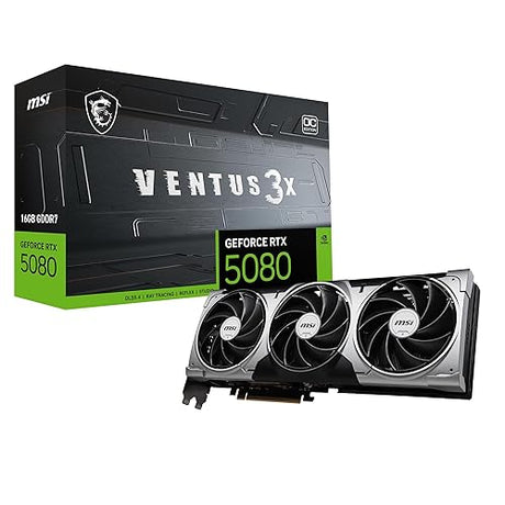 MSI Gaming RTX 5080 16G Ventus 3X OC Graphics Card (16GB GDDR7, 256-bit, Extreme Performance: 2655 MHz, DisplayPort x3 2.1a, HDMI 2.1b, NVIDIA Blackwell Architecture)