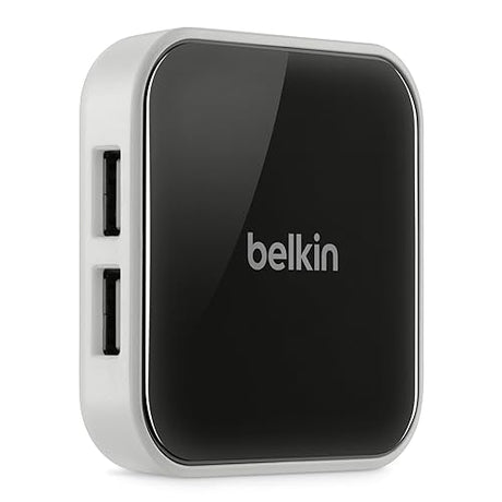Belkin 4-Port USB Hub - Powered Desktop USB Docking Station - USB Adapter supports USB A, USB 2.0 and USB 1.1 - USB Charging Hub - USB Splitter for USB Drives, Keyboards and Mice - Powered USB Hub 4-Port Desktop Black and White