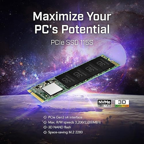 Transcend 1TB MTE115S NVMe Internal SSD - Gen3 x4 PCIe M.2 2280, Up to 3,200MB/s - TS1TMTE115S